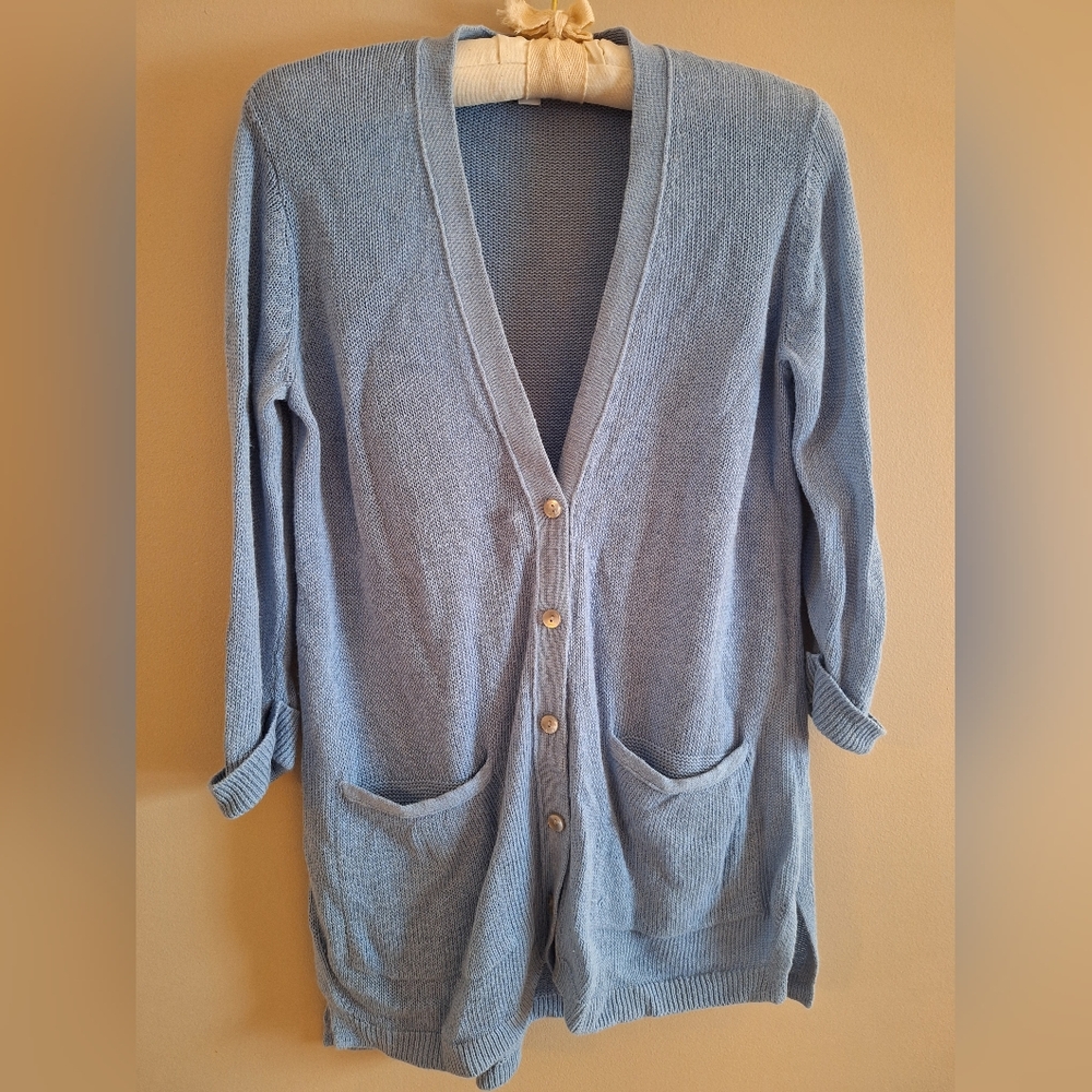 J. Jill Light Blue Button-Up Cardigan